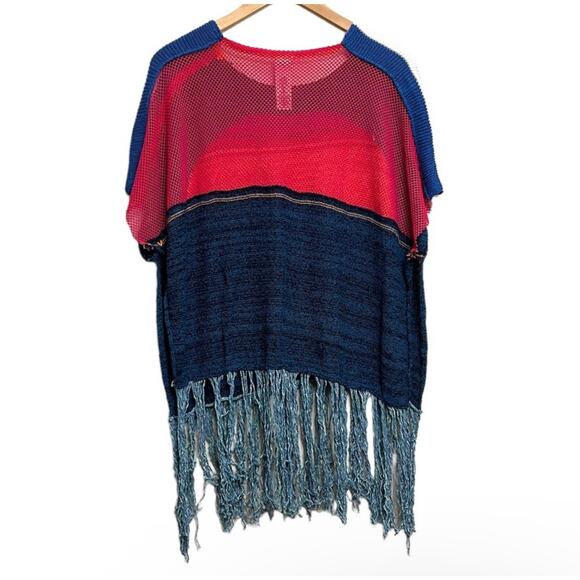 FREE PEOPLE Size XS Sunset Fringe Sweater Poncho Style Bohemian Festival - Picture 7 of 8